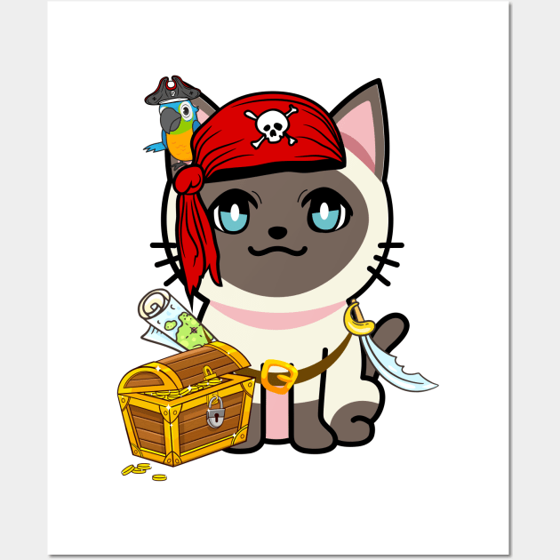 Cute siamese cat is a pirate Wall Art by Pet Station